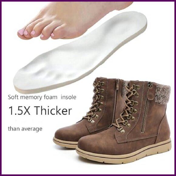 Wide Width Ankle Boots Flat Heel Side Zipper Lace Up Booties - Picture 4 of 7